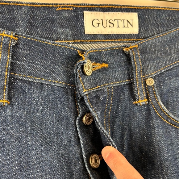 Gustin Straight Selvedge Raw Denim Jeans Mens 34x32 Dark Indigo - Picture 7 of 10